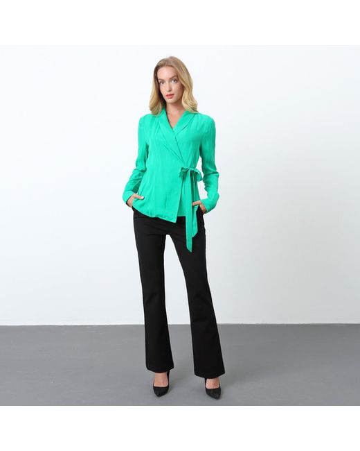 Smart and Joy Green Warp Long Sleeves Blouse