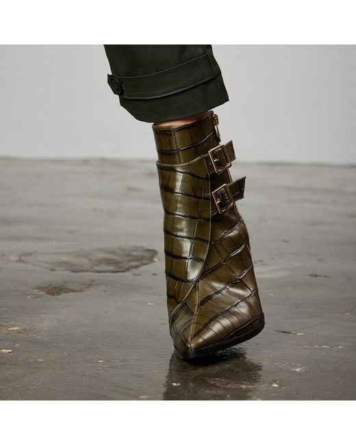 Rosamund Muir London Brown Beatrix Crocodile Print Ankle Boots