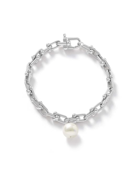 Pearls of the Orient Online Metallic Decus Cultured Freshwater Pearl Drop On Chunky Fill Chain Bracelet