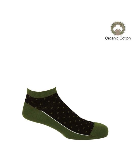 Peper Harow - Made in England Green Pin Polka Luxury Denim Crew & Khaki Trainer Socks Bundle for men
