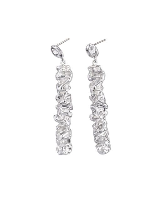 LINYA JEWELLERY White Sculptra Textured Long Sterling Earrings