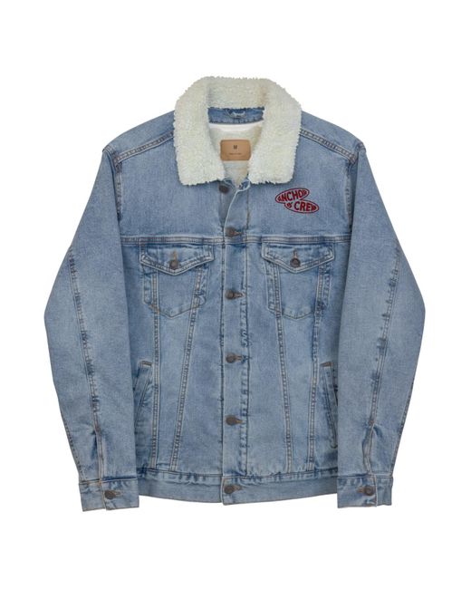 Anchor and Crew Blue Light Denim Explore Co. Sherpa Denim Embroidered Jacket
