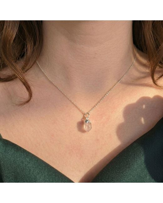 Harfi White Raw Rose Quartz October Birthstone Sterling Necklace