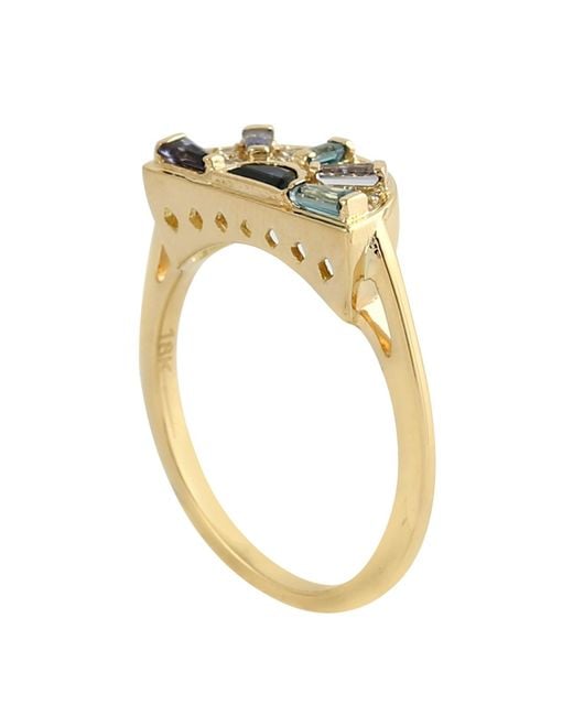 Artisan Metallic 18K Diamond & Gemstone Half-Moon Ring
