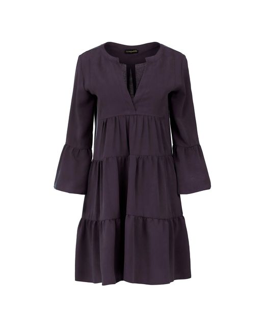 Conquista Blue Anthracite Tencel Gathered Seams Dress