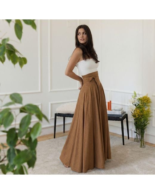Nikka Place Brown High Waisted Cotton Maxi Skirt With Tie Belt