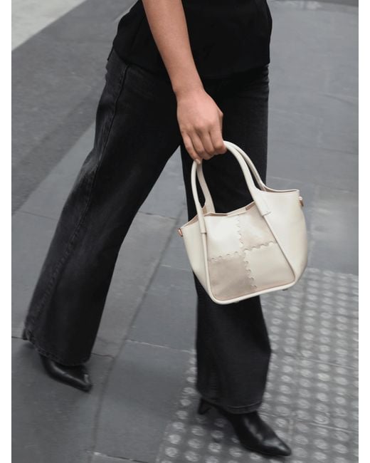 Orange Cube White Square Stitch Basket Bag