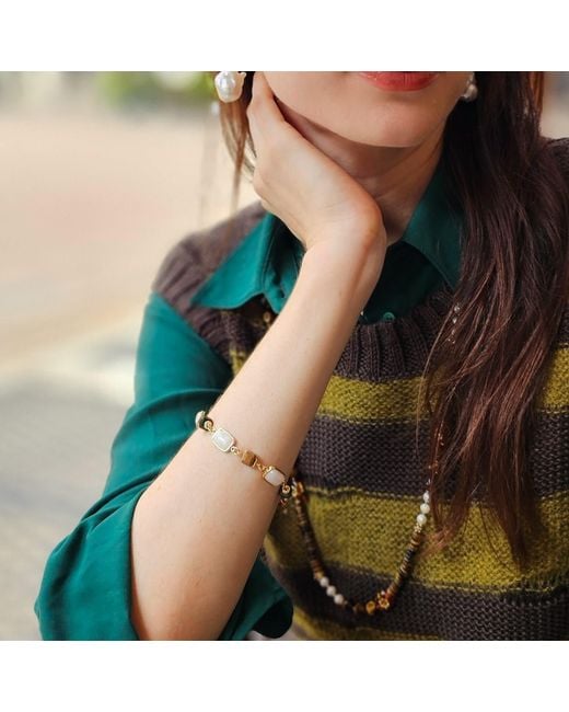 Farra Metallic Tiger Eye Stone With Moonstone Bracelet