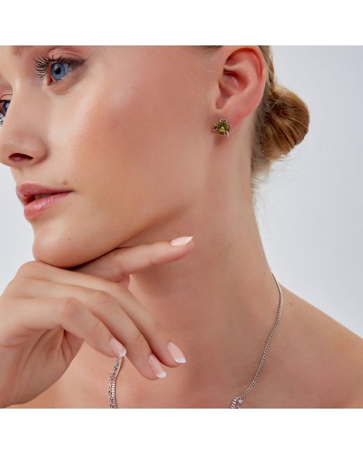 Spero London Green Four Leaf Clover Sterling Stud Earrings