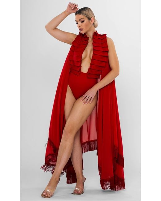 ANTONINIAS Red Dahlia Plunge One-Piece Swimsuit