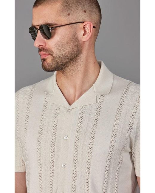 Paul James Knitwear White Ultra Fine Cotton Santiago Open Knit Cuban Collar Shirt for men