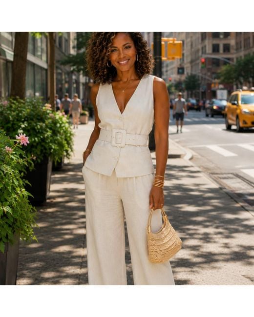 BeltBe White Suede Square Buckle Belt