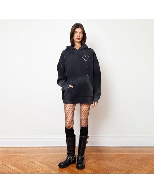 X Ilona Blue Black Love Riot Custom Distressed Frayed Cotton Hoodie