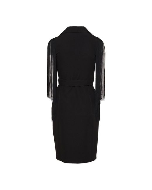 concept A trois Black Wrap Blazer Dress With Fringed Sleeves