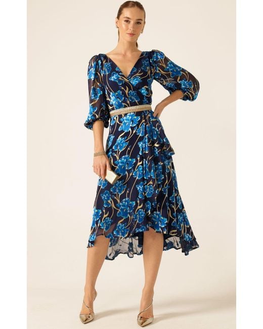 SACHA DRAKE Blue Linnee Wrap Midi Dress