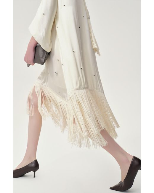 FRONT ROW SHOP Natural Neutrals Stud-Embellished Scarf Dress Ivory