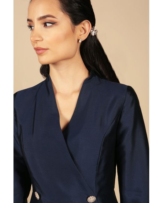 Santinni Blue Astor Silk Taffeta Dress Coat