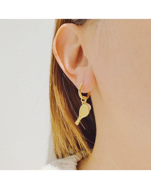 VALERIE CHIC Metallic Tennis Racket Ball Pearl 18K Hoop Earrings