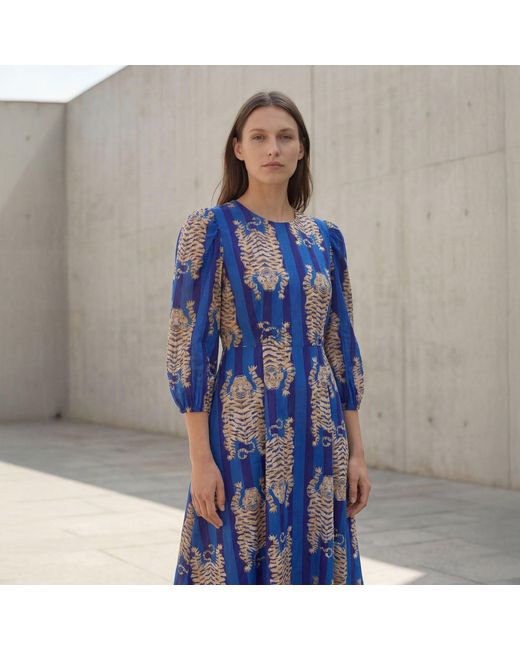 The Well Worn Blue The Ada Dress – Sustainable Midi Dress With Tiger Print