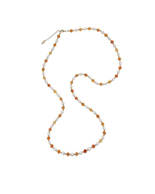 Farra Metallic Freshwater Pearls With Jade Long Necklace