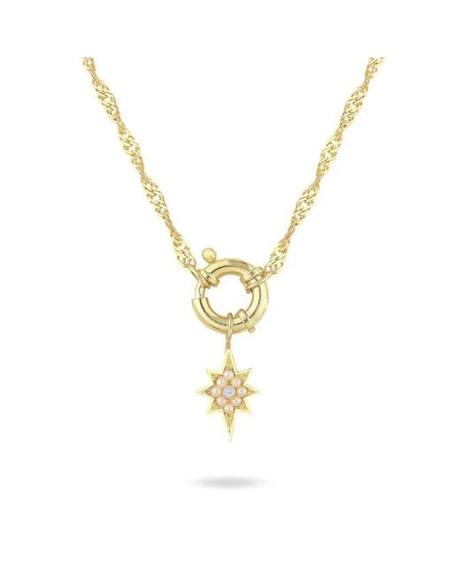 LINYA JEWELLERY Metallic Pole Star Locked Pearl Chain Necklace