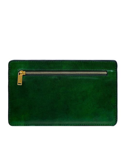 Time Resistance Green Leather Clutch Purse for men
