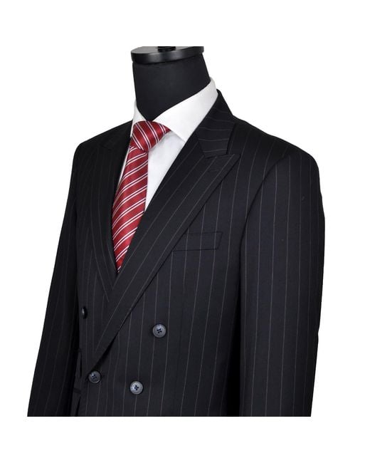 DAVID WEJ Black Aldo Double Breasted Chalk Stripe Suit for men