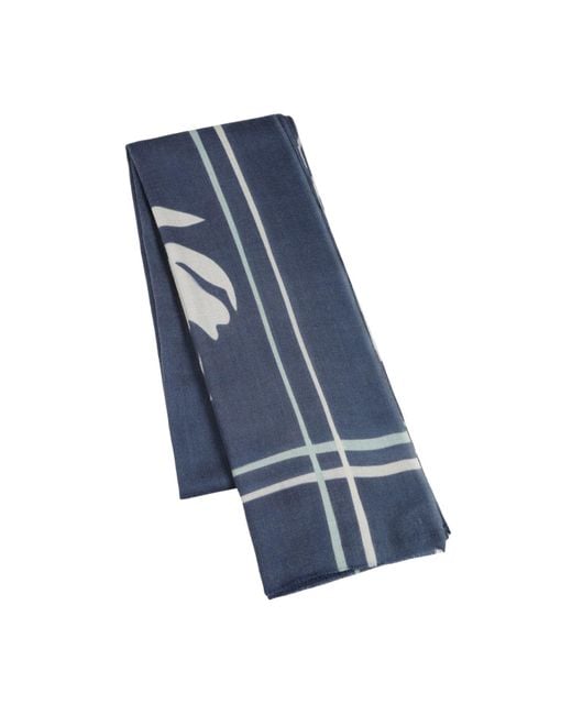 Heritagemoda Blue Luxury Wool-Silk Scarf – Hand-Painted Midnight With Pastel Floral Print