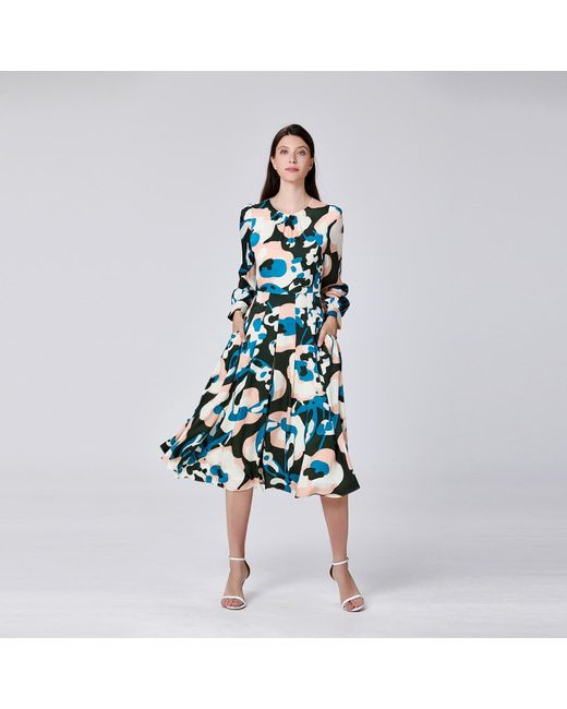 Smart and Joy Green Macro Abstract Print Round Neck Dress