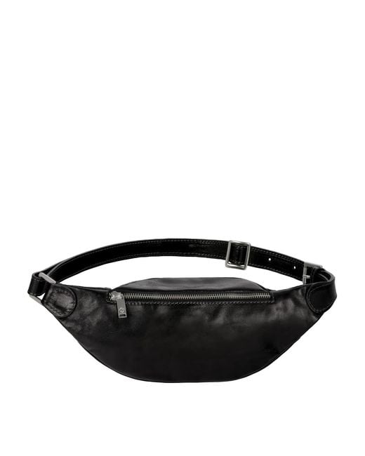 Time Resistance Black Leather Sling Bag Belly Bag