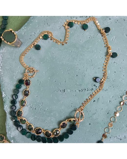 Farra Green Gemstone With Chain Versatile Necklace