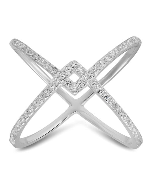 Kylie Harper Metallic Sterling Zig-Zag Crossover Diamond Cz Ring