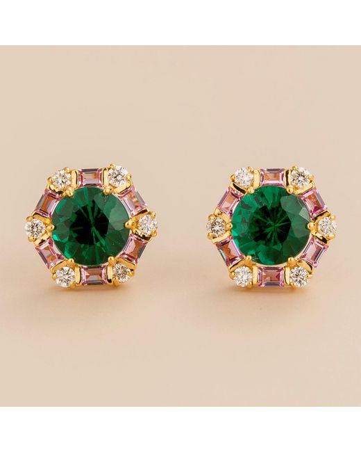 Juvetti Green Melba Earrings Emerald, Sapphire & Diamond