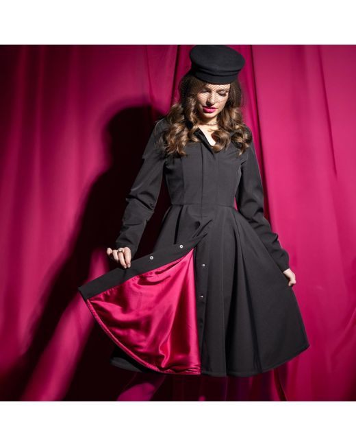 RainSisters Black Coat With Fuchsia Pink Lining: Pink Ruby