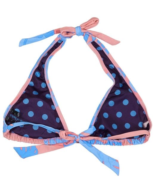 Lords of Harlech Blue Raquel Monstera Floral Coral Bikini Top
