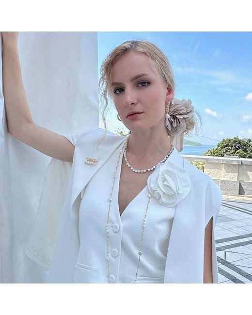 Farra Metallic Flower Petals Freshwater Pearls Necklace
