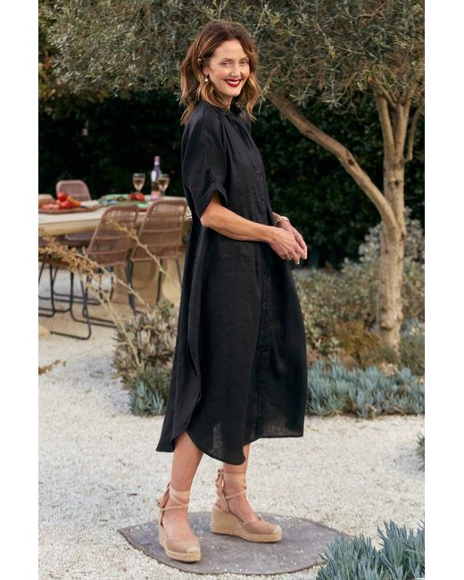 Adrift Clothing Black Bridget Linen Pleated Dress