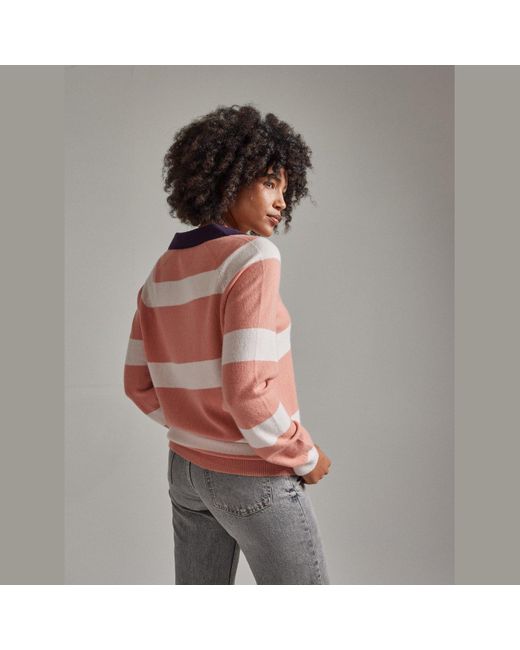 Salts Pink Split Neck Polo Stripe Sweater