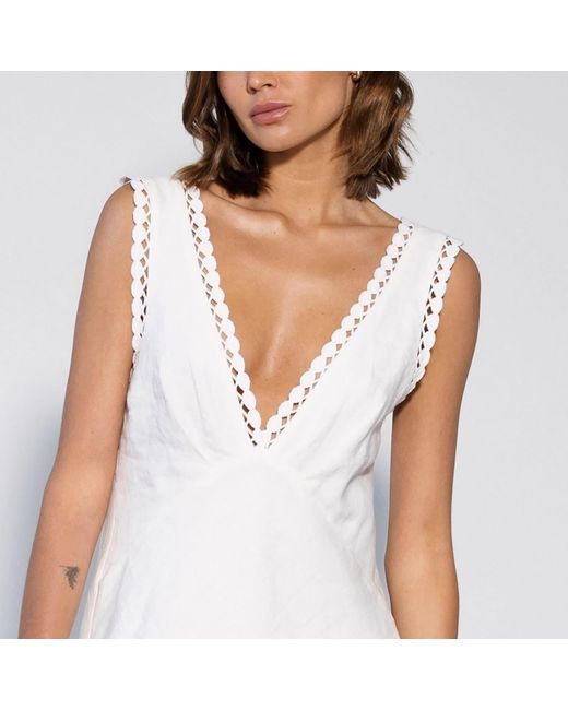 Langner White Embroidered Lace Linen Maxi Dress
