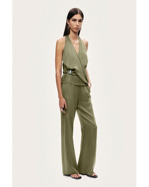 Nocturne Green Neutrals Asymmetric Halter Wrap Top