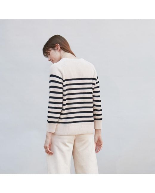 Paul James Knitwear White Neutrals Cotton Ribbed Breton Tiana Jumper