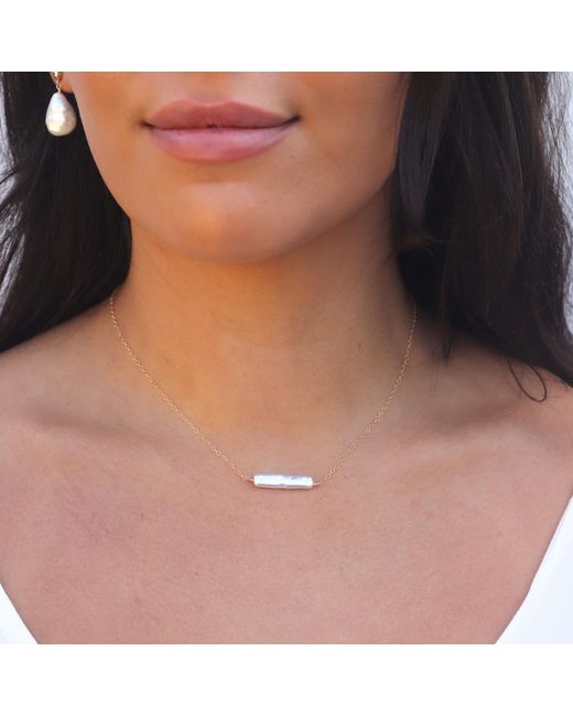 Kiri & Belle Metallic Esme Baroque Pearl Bar Filled Necklace