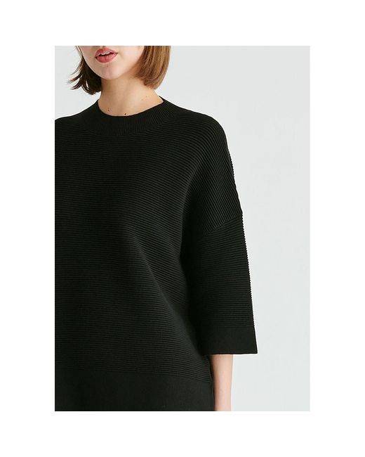 Paisie Black Mock Neck Cropped Sleeve Ribbed Jumper