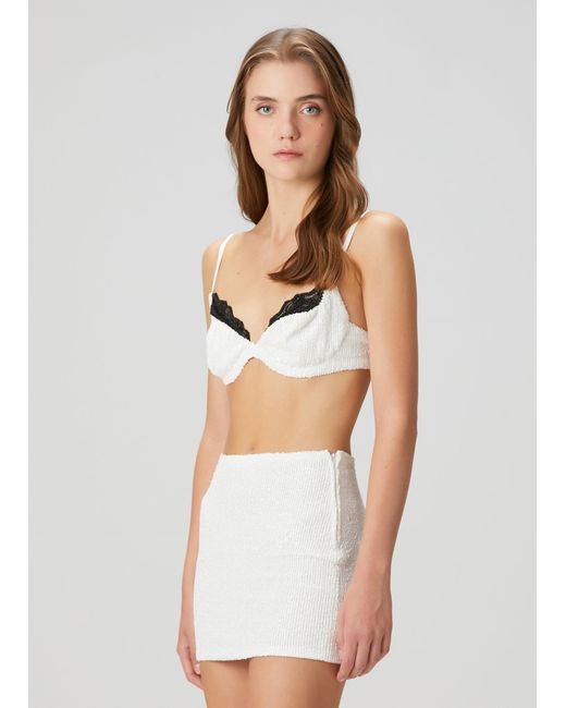 Pcfg White Sequin Bra With Lace Details