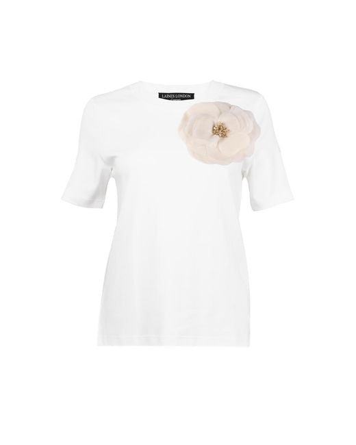 House of Laines London White Neutrals Laines Couture Embellished Cream Organza Corsage Brooch T-Shirt