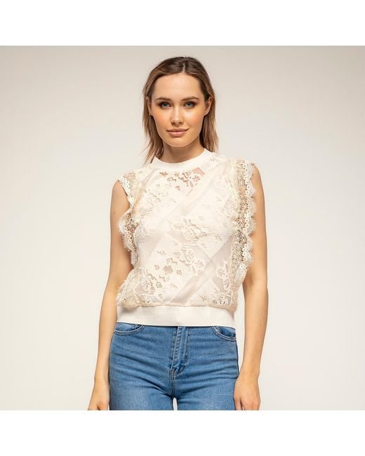 Tantra Spain Sl Natural Neutrals Sheer Lace Top With An Elastic Waistband