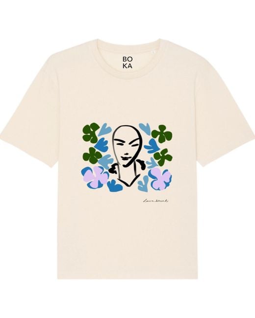 Boutique Kaotique Blue Neutrals Surrounded By Flowers Organic Cotton T-Shirt