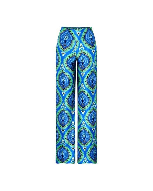 Beatrice von Tresckow Blue Peacock Wide Stretch Flare Trousers