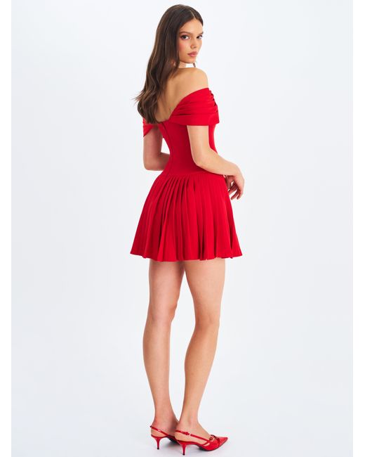 Miss Circle New York Red Narelle Crimson Off-Shoulder Sweetheart Drop Waist Mini Dress