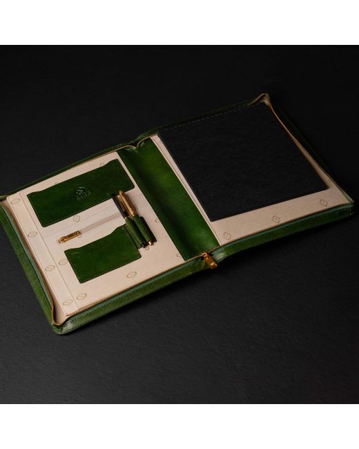Time Resistance Green Leather Documents Folder Organizer